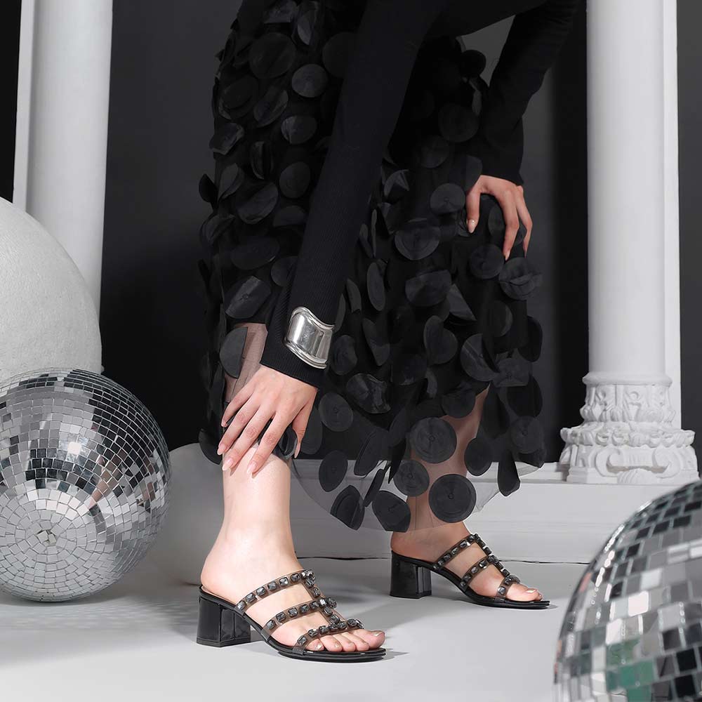 Saint Norma Stone Embellished Black Block Heels