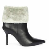 Saint Solveig Grey Fur Cuff Black Leather Ankle Boots