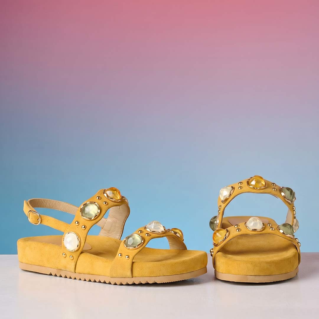 Saint Solira Multi Stone Mustard Leather Footbed Sandals