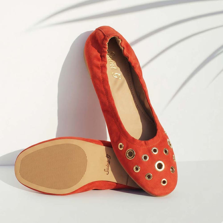 Saint Tesslyn Red Suede Eyelet Embellished Ballerinas