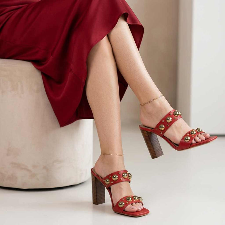 Saint Maelle Embellished Goji Berry Leather Heels