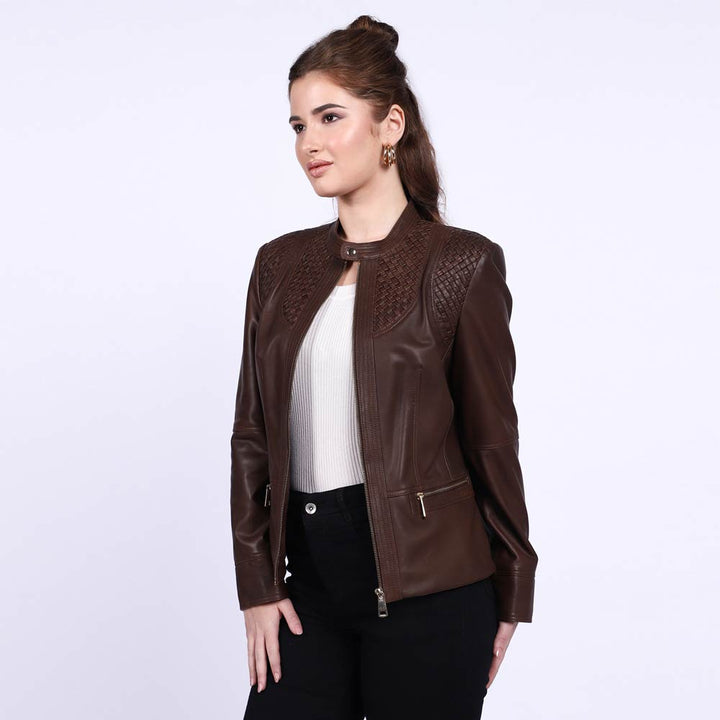 Saint Kinsley Women Brown Leather Cafe Racer Jackets