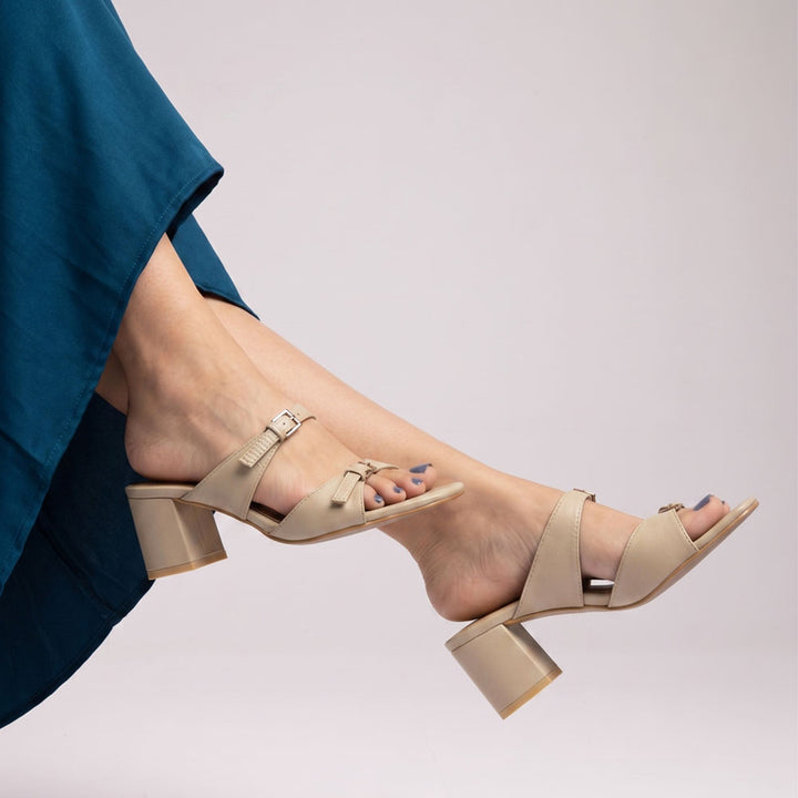 Saint Ellery Buckle Beige Leather Block Heel Sandals