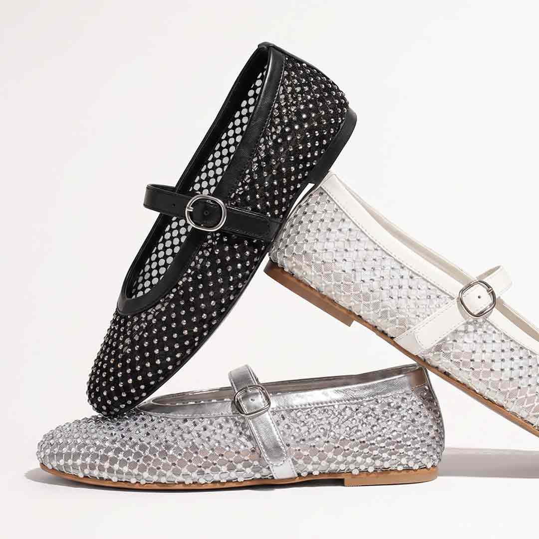 Saint Lennon Strass Embellished BlackLeather Flats