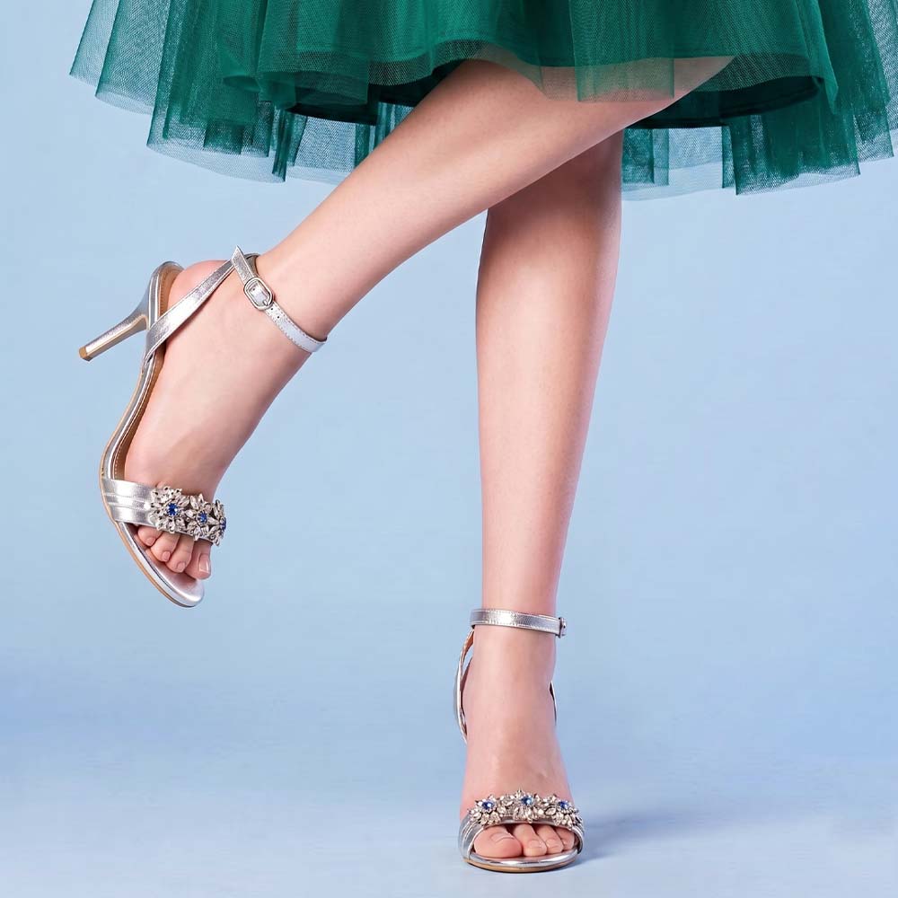Saint Brittany Crystal Stone Silver Leather Stilettos