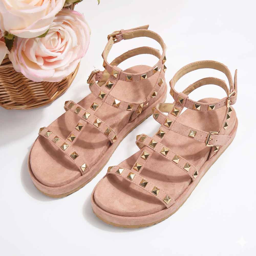 Saint Tessa Pink Blush Studded Suede Leather Footbed Sandals