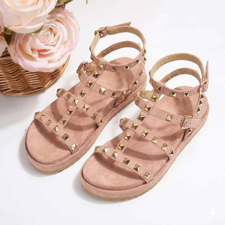 Saint Tessa Pink Blush Studded Suede Leather Footbed Sandals