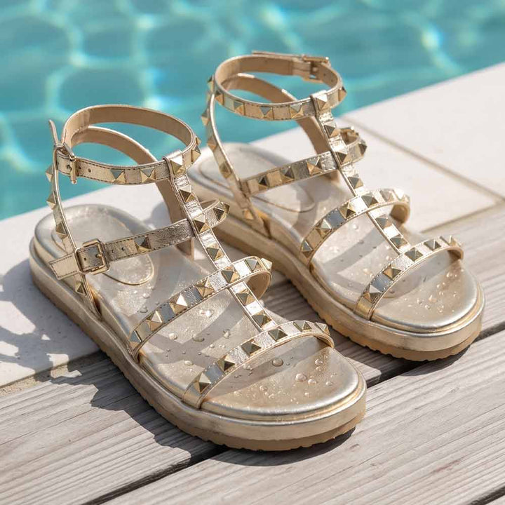 Saint Tessa Platin Studded Leather Footbed Sandals