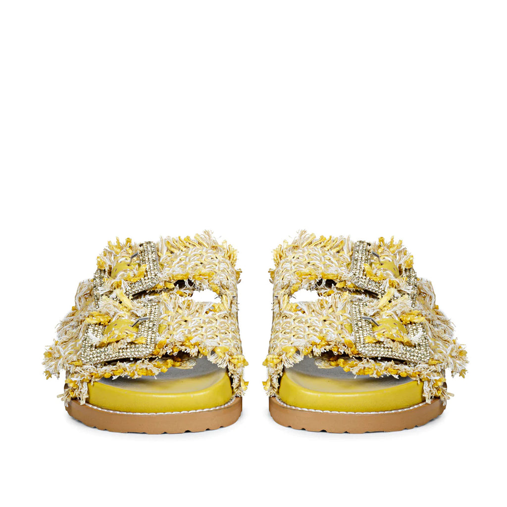 SaintG Womens Yellow Woven Leather Sandals.
