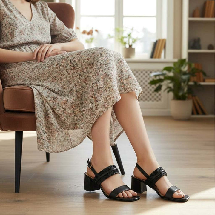 Saint Mabel Hand Woven Black Leather Block Heels