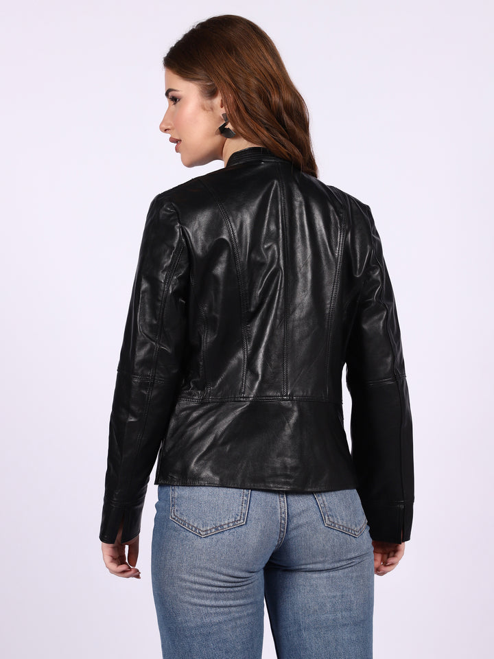 Saint Kinsley Women Black Leather Cafe Racer Jackets