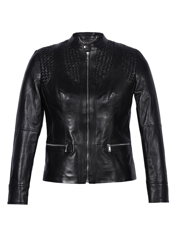 Saint Kinsley Women Black Leather Cafe Racer Jackets