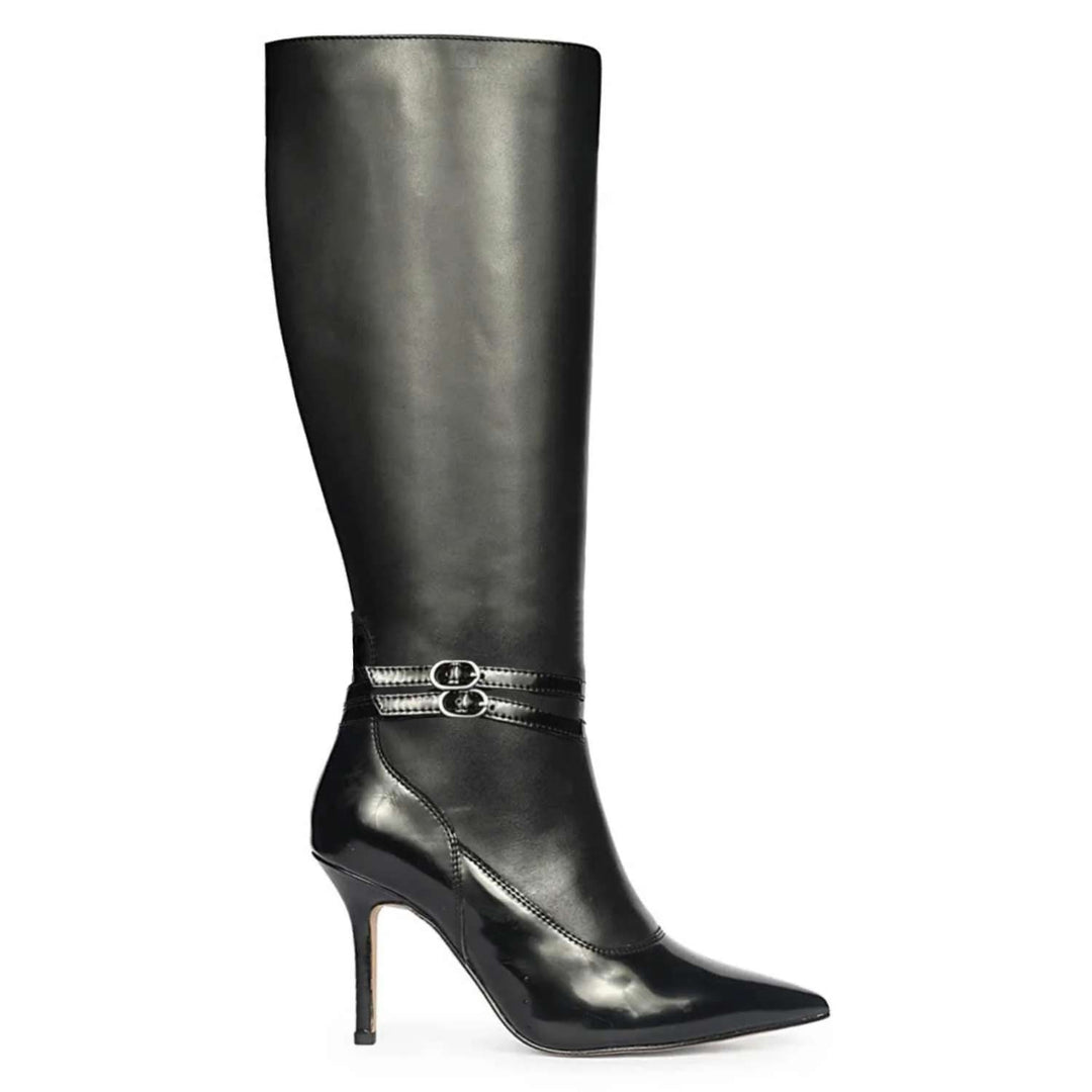 Saint Rey Buckle Decor Black Leather Long Boots