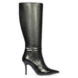 Saint Rey Buckle Decor Black Leather Long Boots