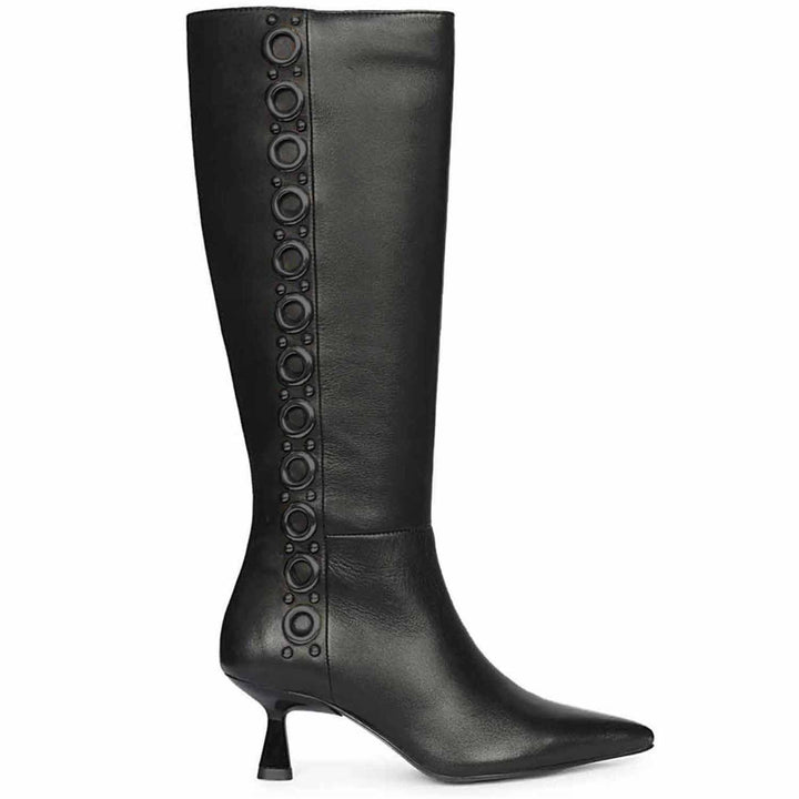 Saint Sadie Black Metal Muse Black Leather Tall Boots