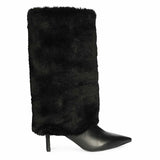 Saint Solveig Fur Cuff Black Leather Calf Boots
