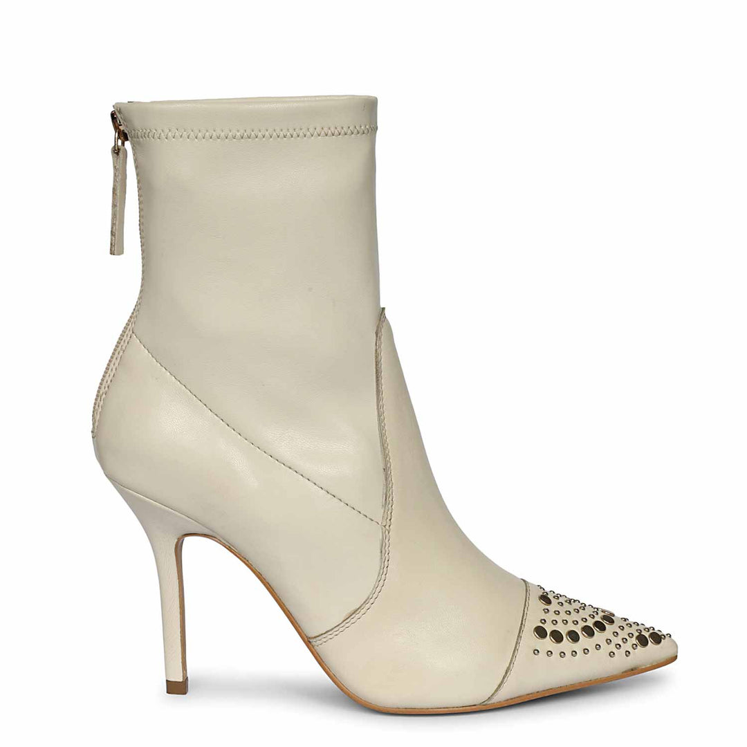 Saint Estrella Studded Stretch Beige Napa Stiletto Ankle Boots