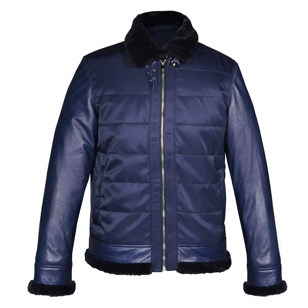 Saint Denis Blue Leather Men's Jackets