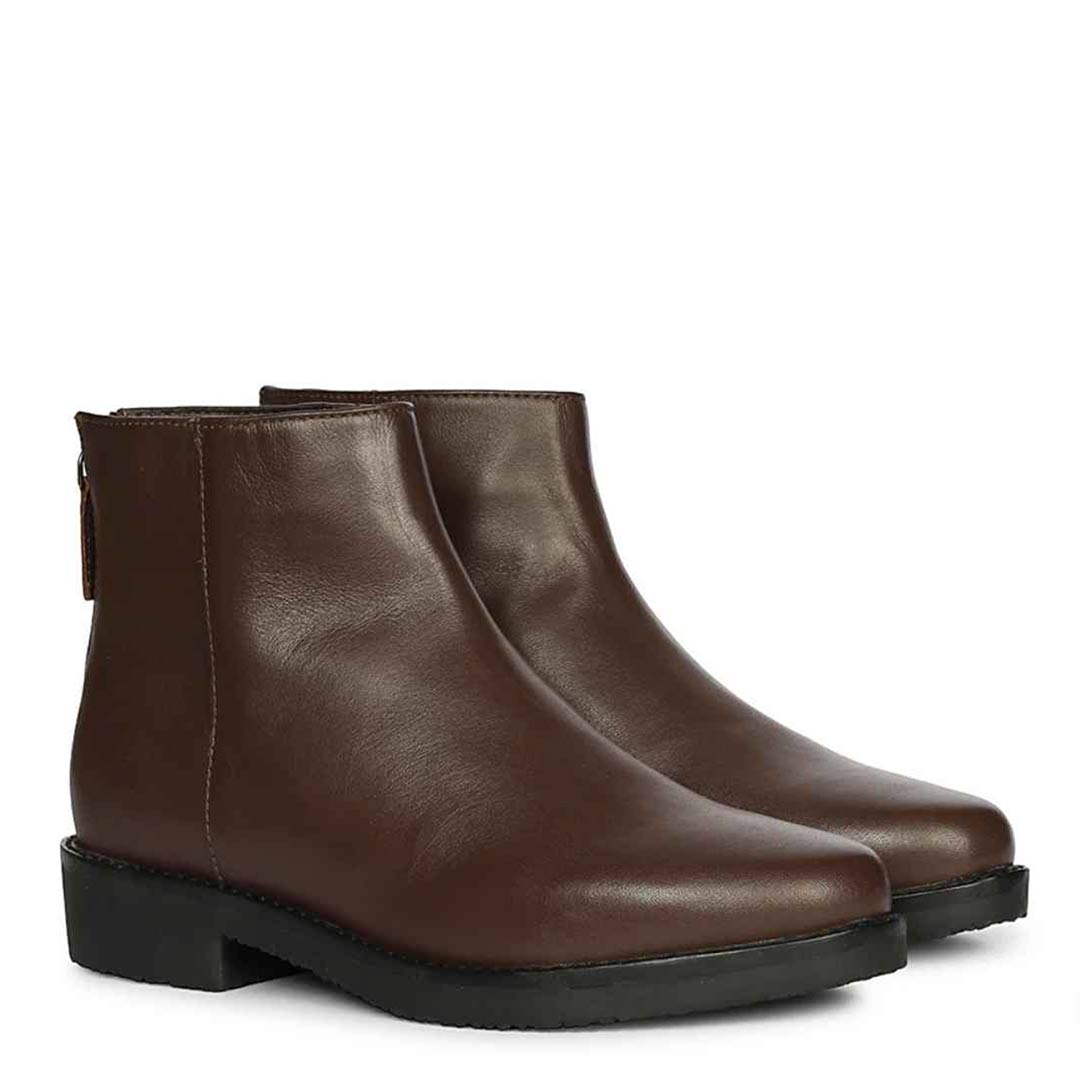Livia Dark Brown Leather Ankle Boots