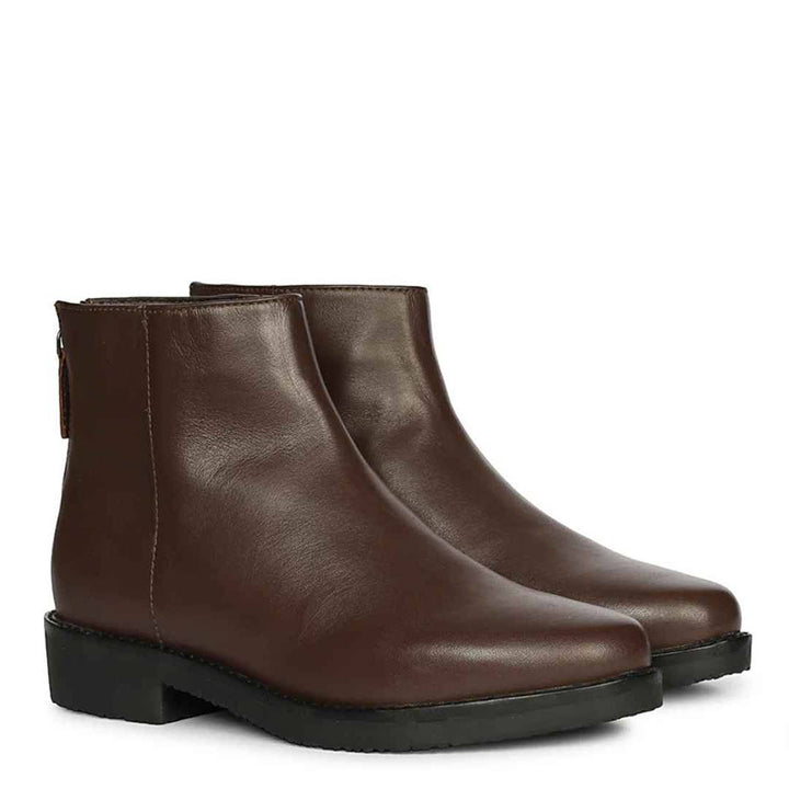 Livia Dark Brown Leather Ankle Boots