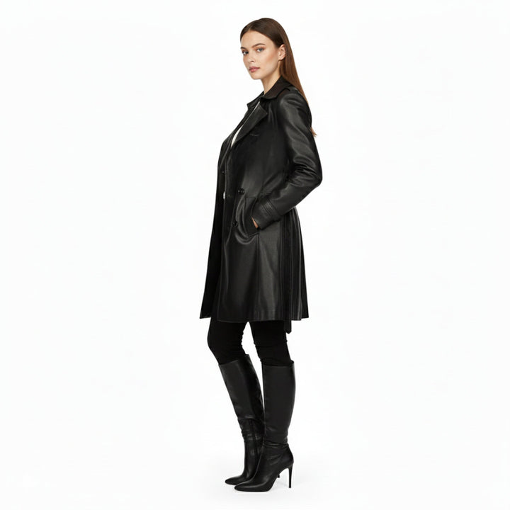 Saint Davina Black Leather Trench Coat