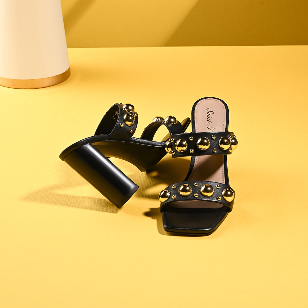 Saint Maelle Embellished Black Leather High Heels