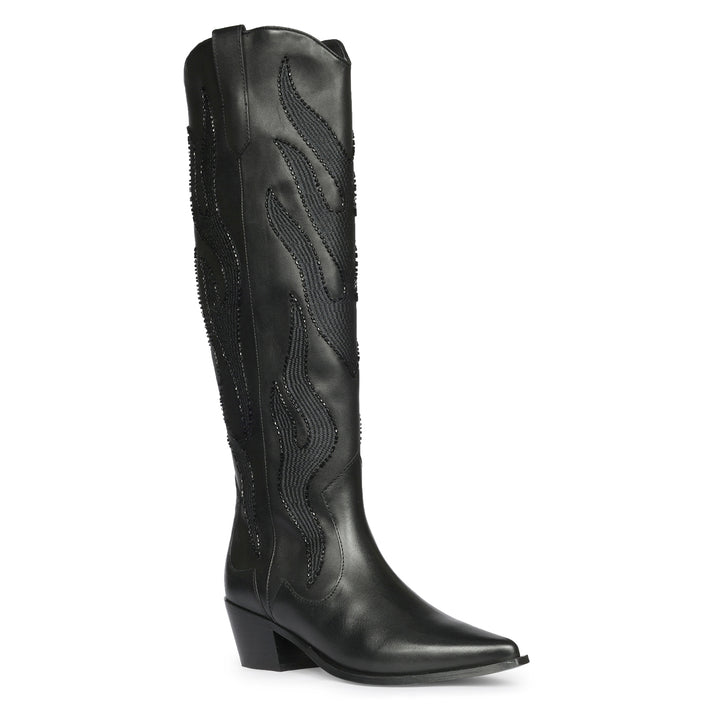 Saint Tiziana Hand Embroidered Black Leather Cowboy Boots