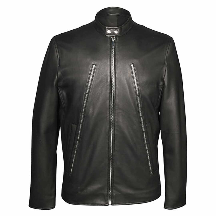 Saint Zachary Black Leather Men's Cafe Racer Jacket