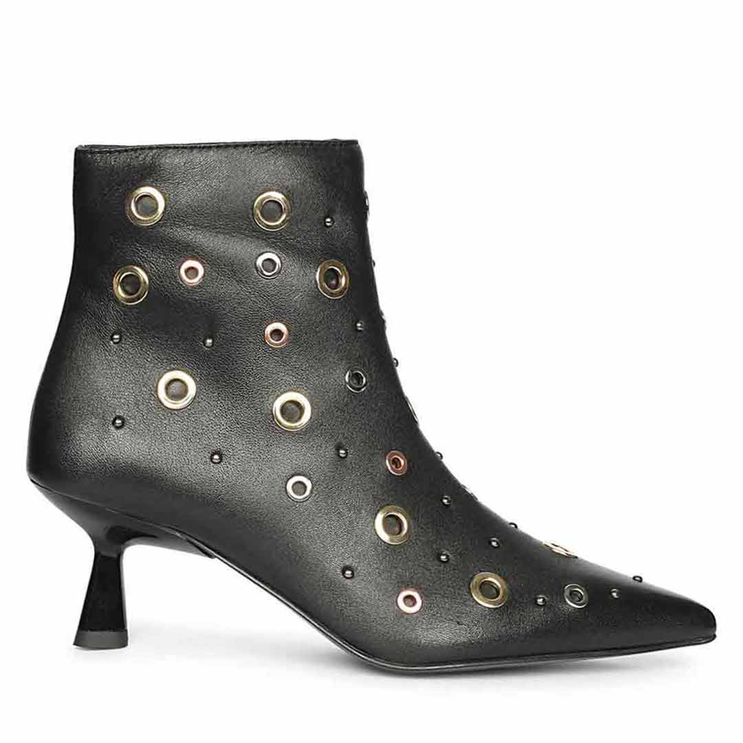 Saint Orla Multicolor Eyelet Black Leather Ankle Boots