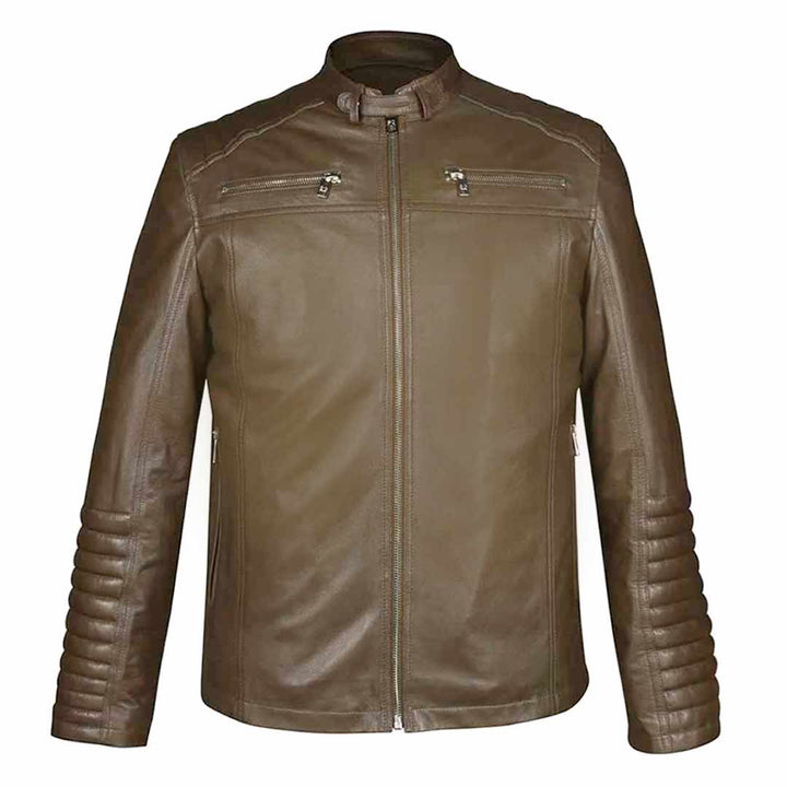 Saint Agostino Olive Brown Leather Men's Cafe Racer Jackets