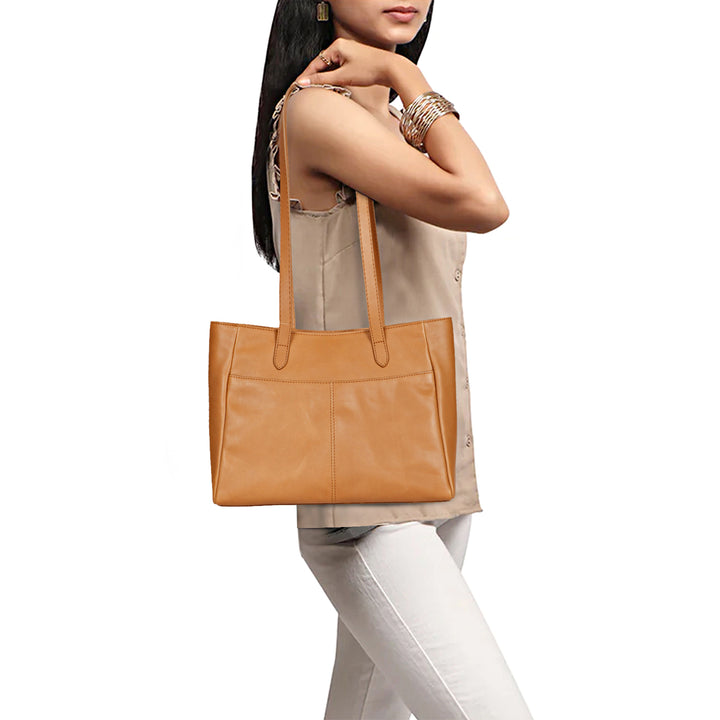Favore Womens Tan Oversized Leather Shoulder Bag