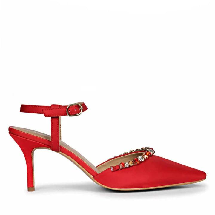 Saint Josie Red Snake Print Leather Pumps