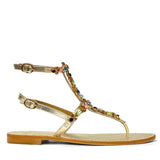 Saint Zuri Multi Stone Embellished Platin Leather Sandals