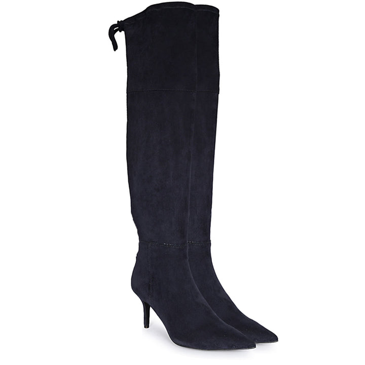 Saint Elodie Navy Stretch Suede Thigh High Boots
