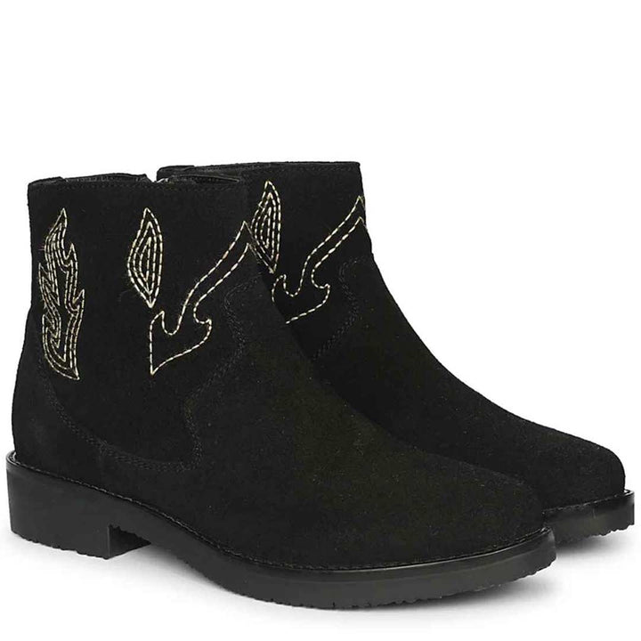 Alessa Black Suede Leather Ankle Boots