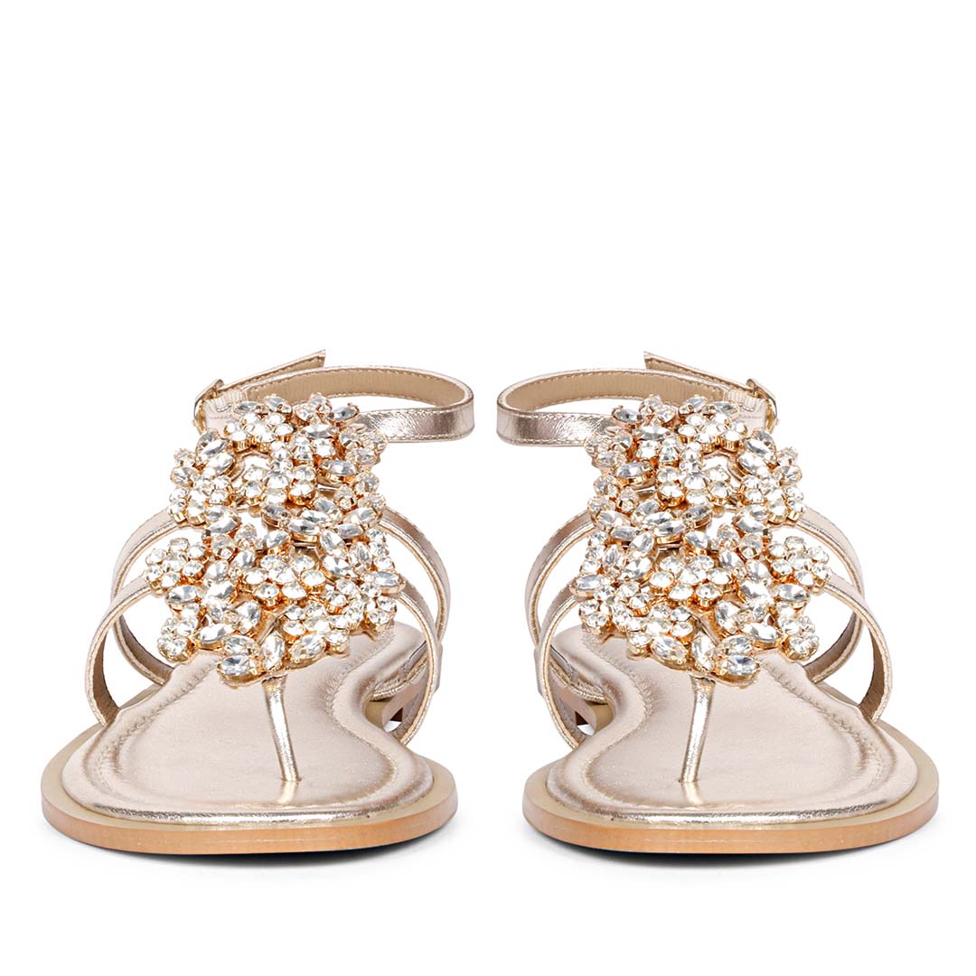 Saint Jenna Silver Stone Adorned Platin Leather Flat Sandals