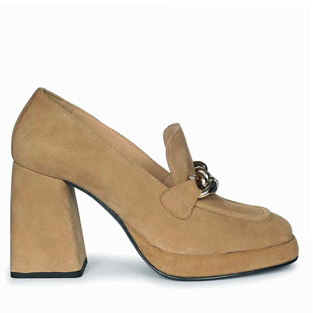 Saint Benoîte Chain Link Taupe Suede Leather Moccasins