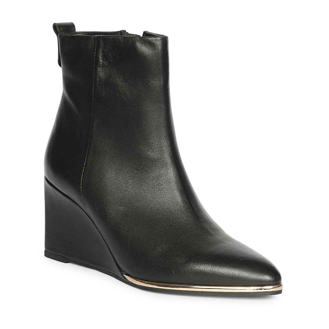 Saint Maelis Black Leather Wedge heel Ankle boots