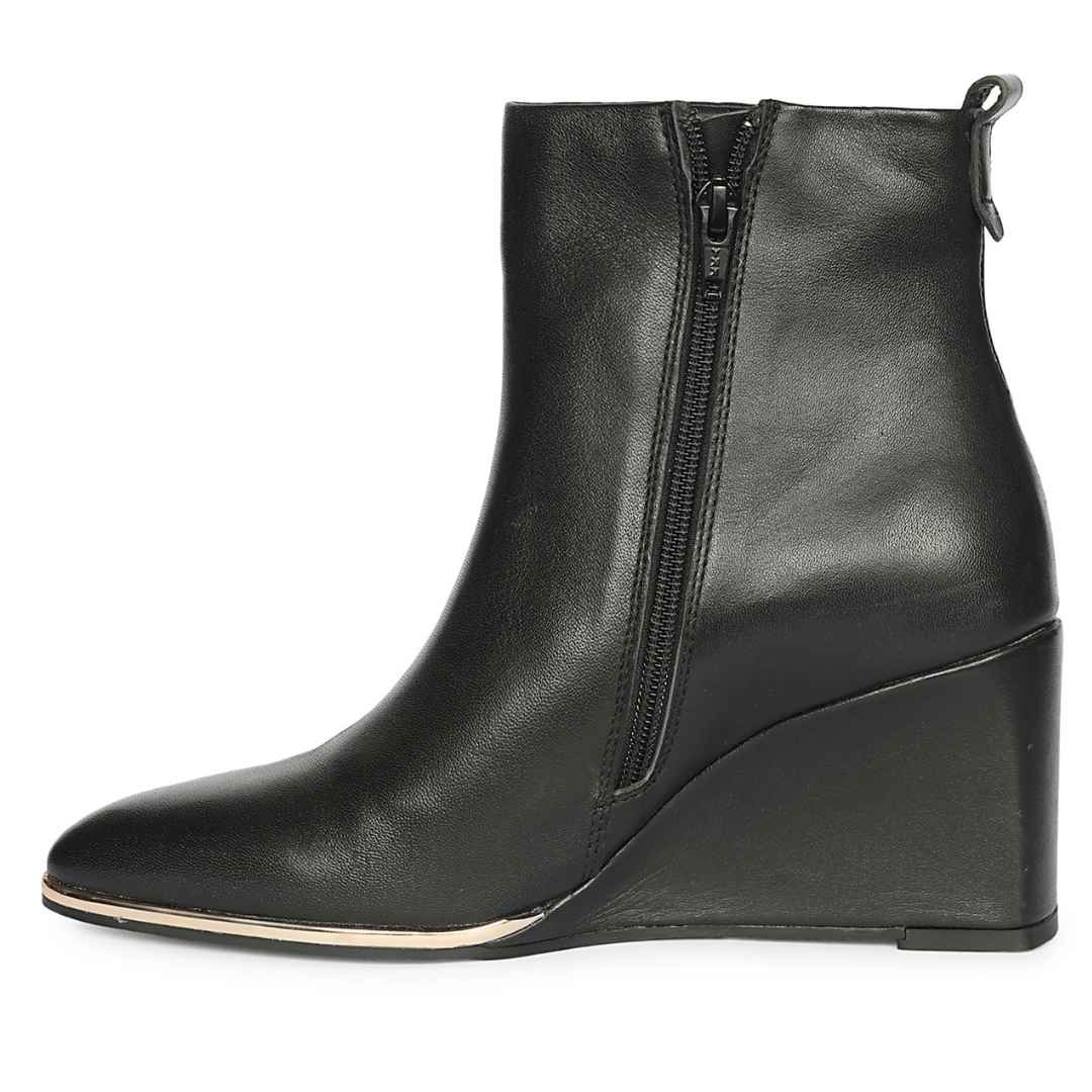 Saint Maelis Black Leather Wedge heel Ankle boots