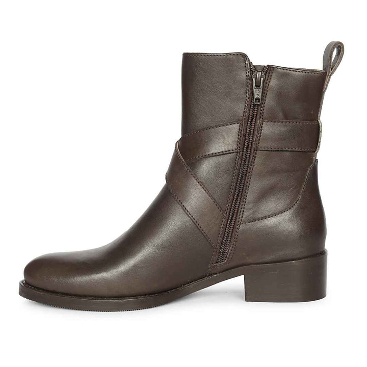 Saint Valentina Gold Buckle Brown Leather Ankle Boots