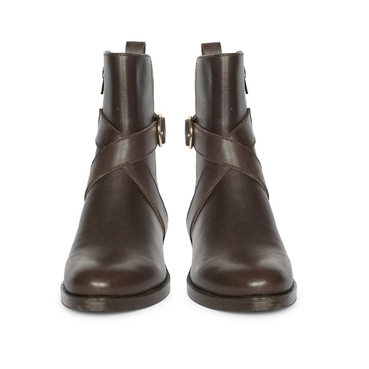 Saint Valentina Gold Buckle Brown Leather Ankle Boots