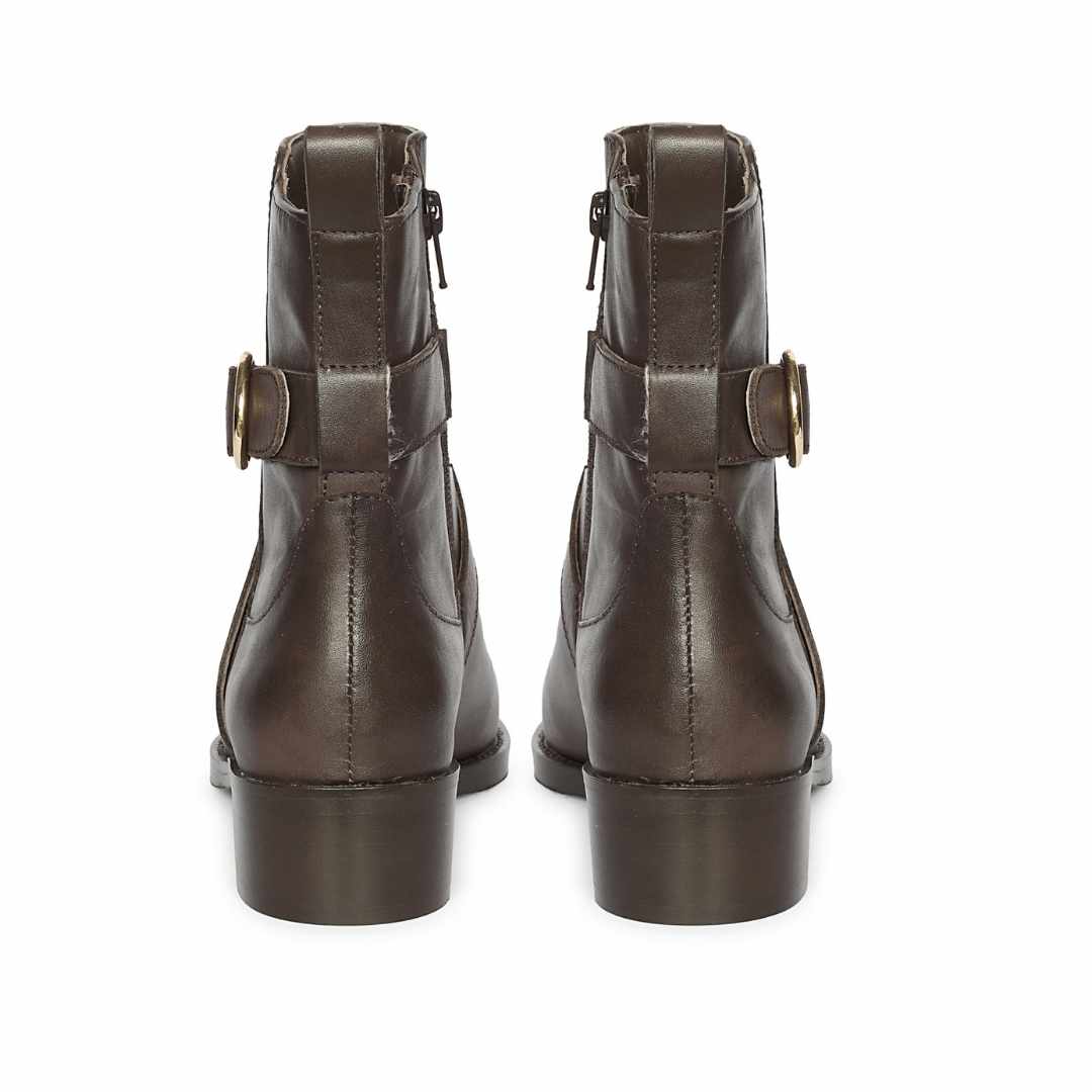 Saint Valentina Gold Buckle Brown Leather Ankle Boots