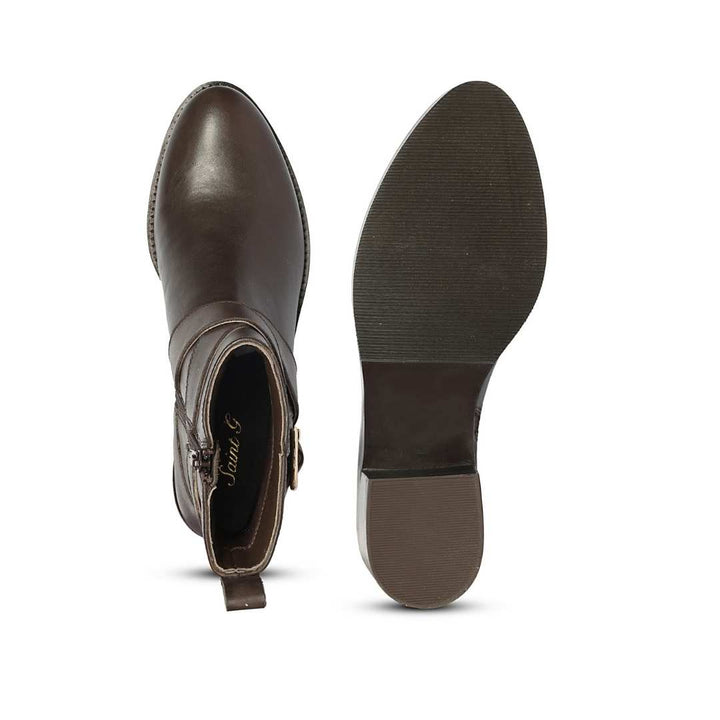 Saint Valentina Gold Buckle Brown Leather Ankle Boots