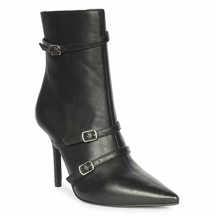 Saint Hesper Black Leather Buckle Straps High Ankle Boots