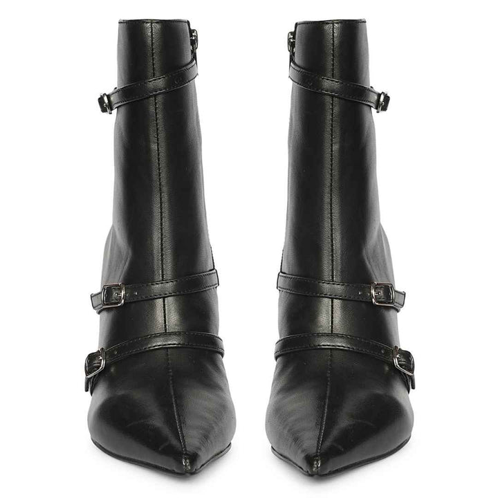Saint Hesper Black Leather Buckle Straps High Ankle Boots