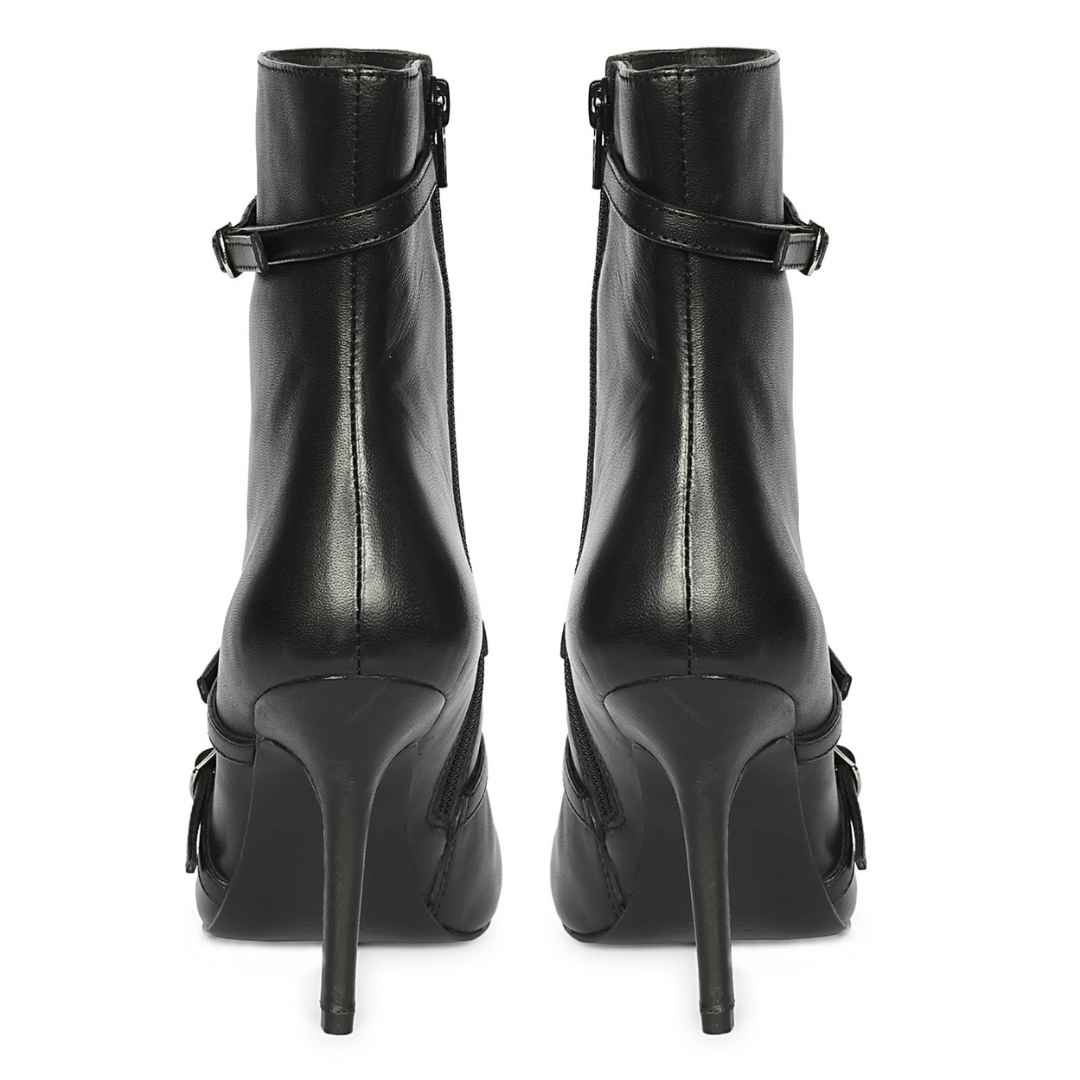 Saint Hesper Black Leather Buckle Straps High Ankle Boots