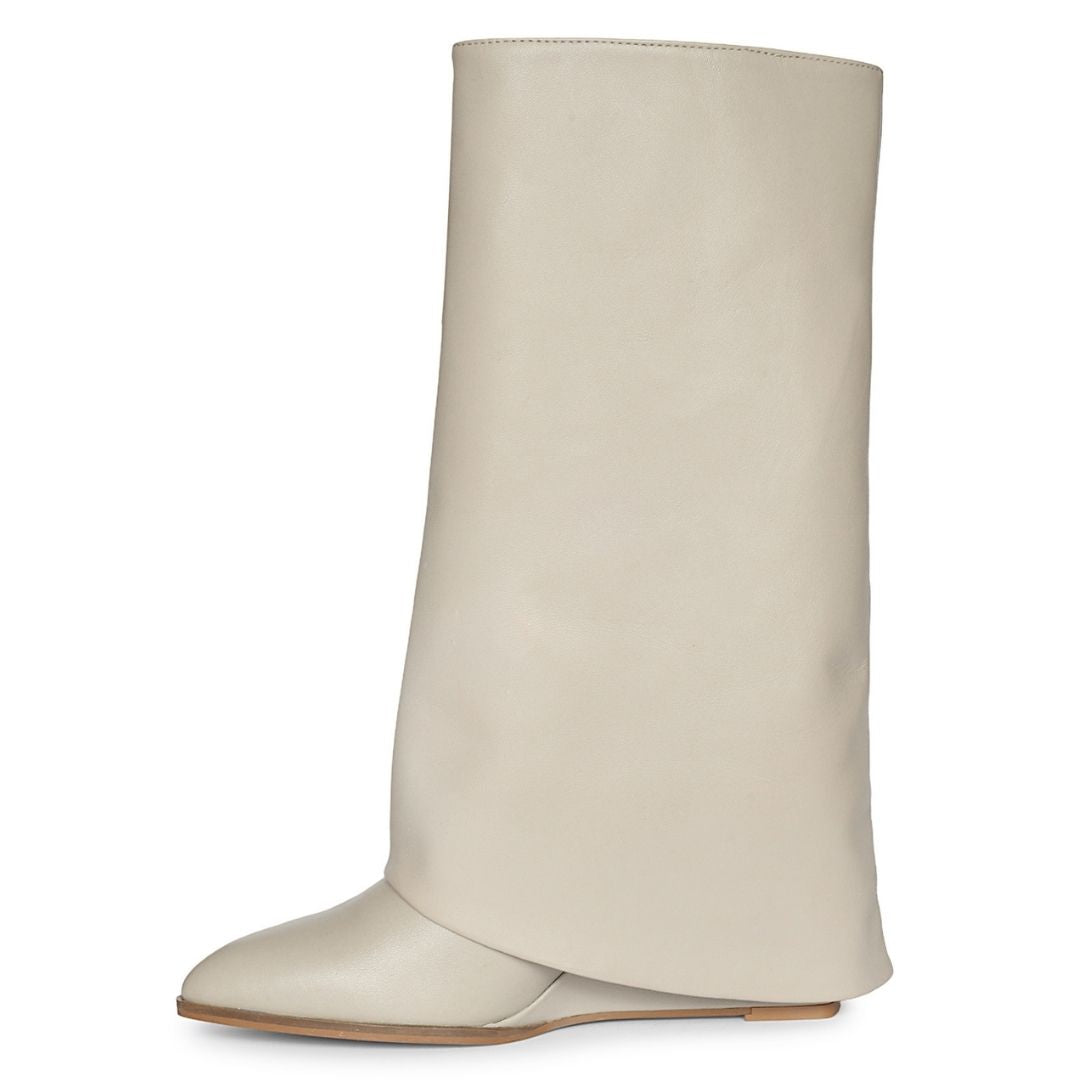 Saint  Harlow Stone Leather Fold-Over Hidden Wedge Long Boots