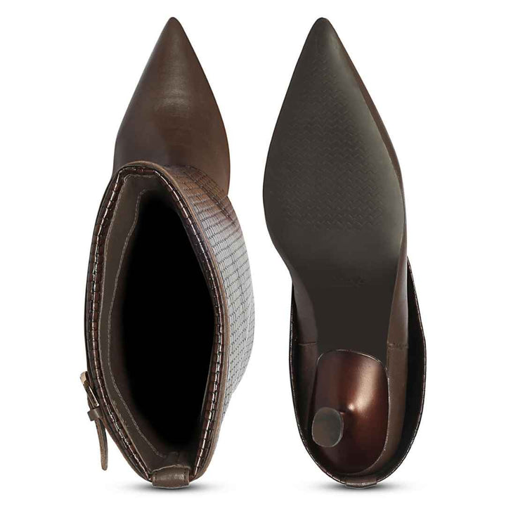 Saint Blaise Brown Leather Woven Fold-Over Kitten Long Boots