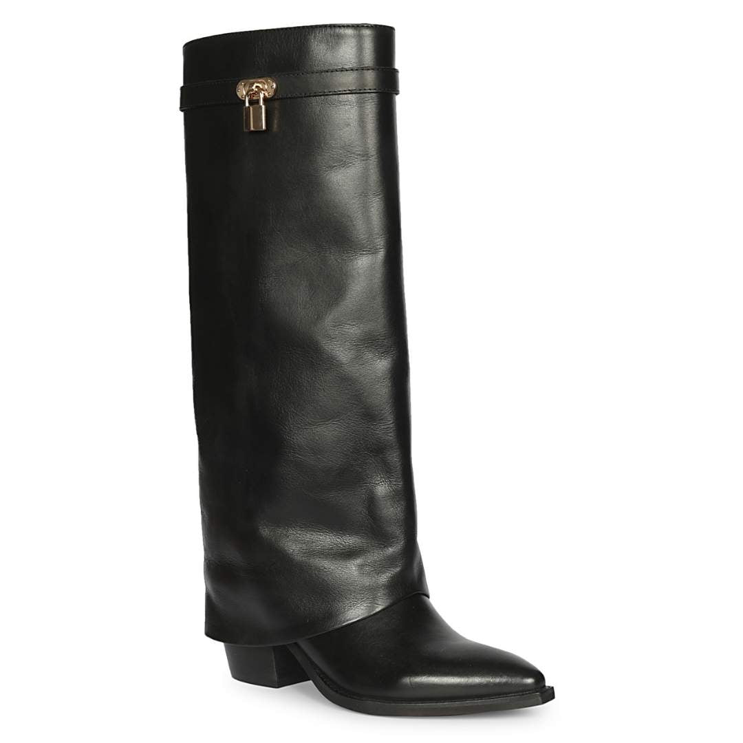 Saint Quinley Black Leather Fold-Over Knee High Boots