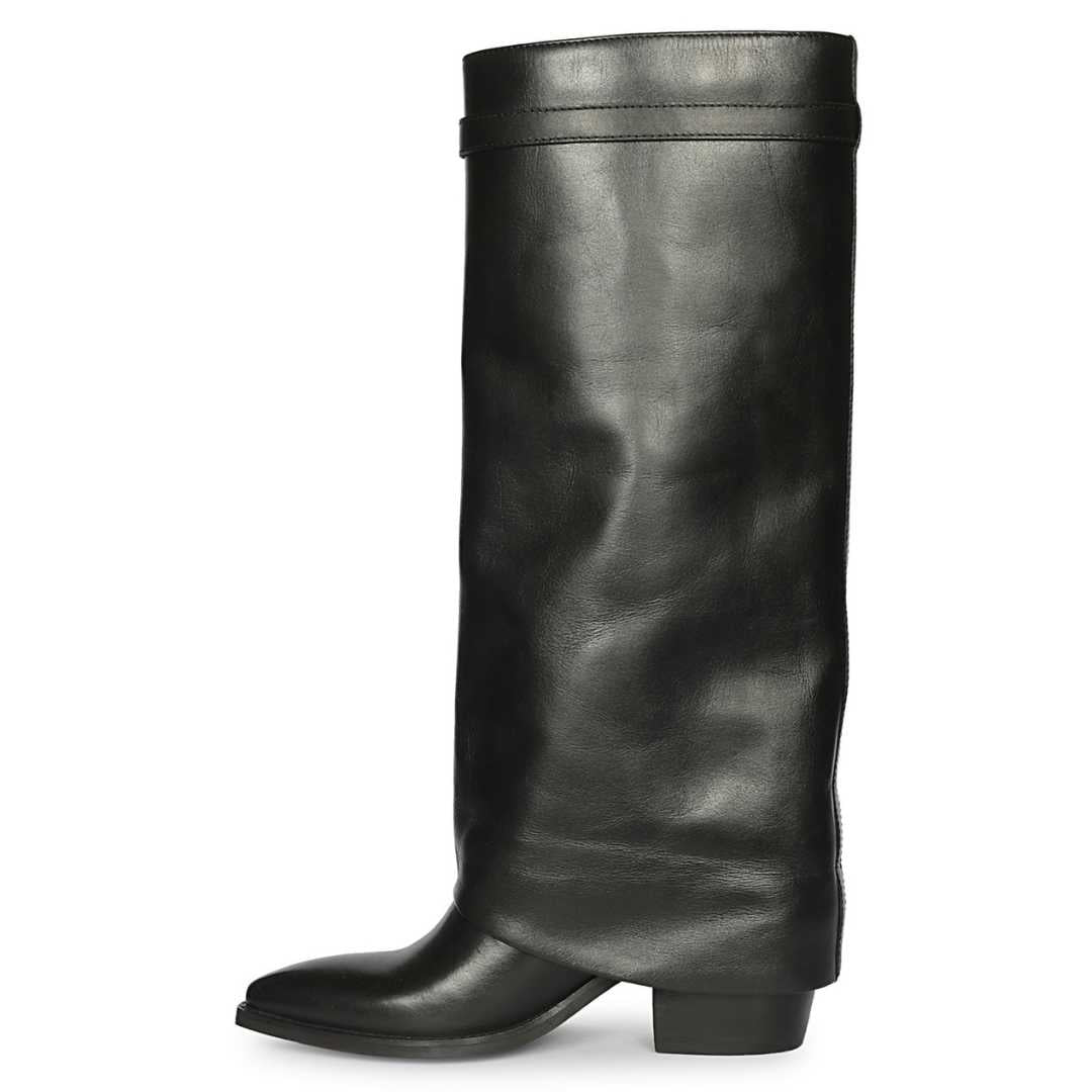 Saint Quinley Black Leather Fold-Over Knee High Boots
